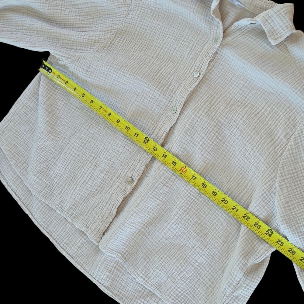Italian Made Gauze Cotton Blouse Baggy Shirt Natural Neutral Beige One Size L - Picture 10 of 15